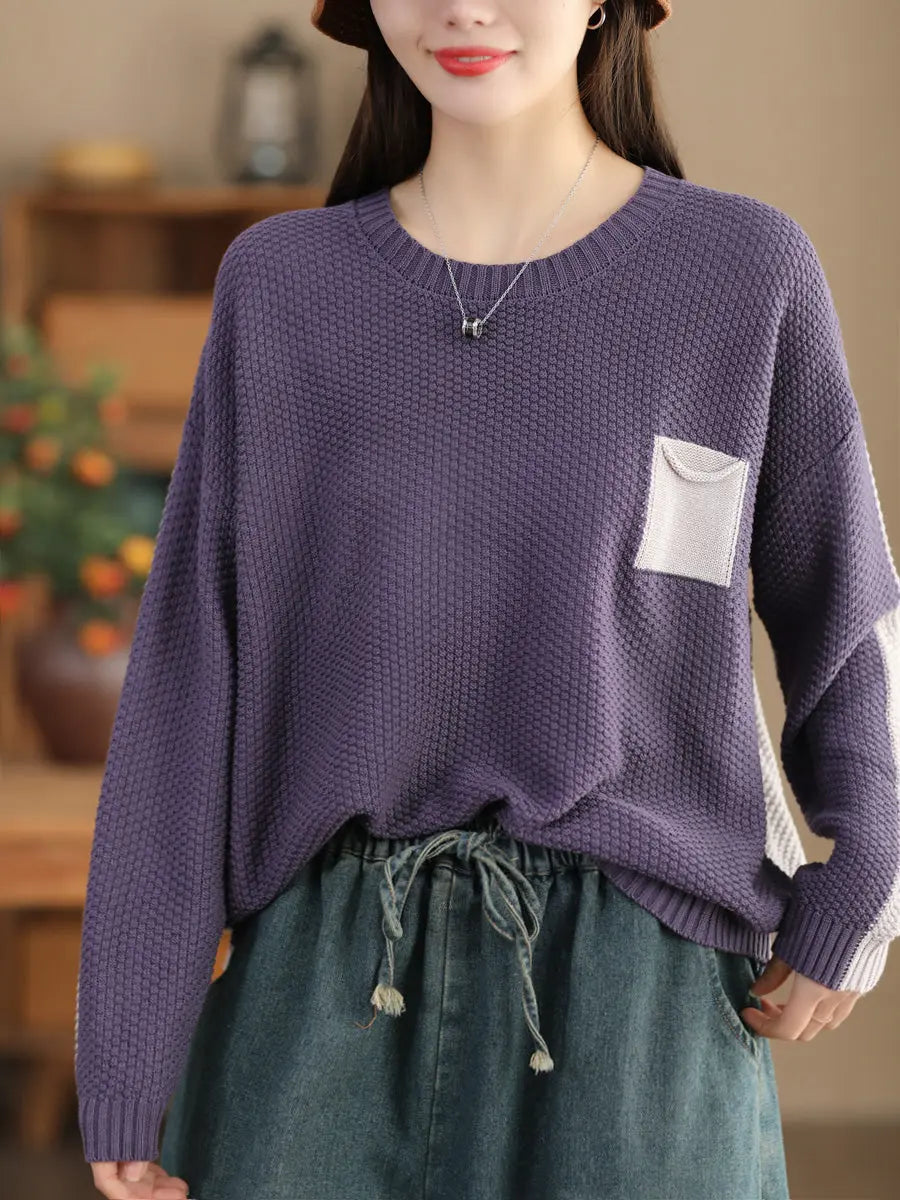 Women Vintage Colorblock Winter Knitted Sweater Ada Fashion