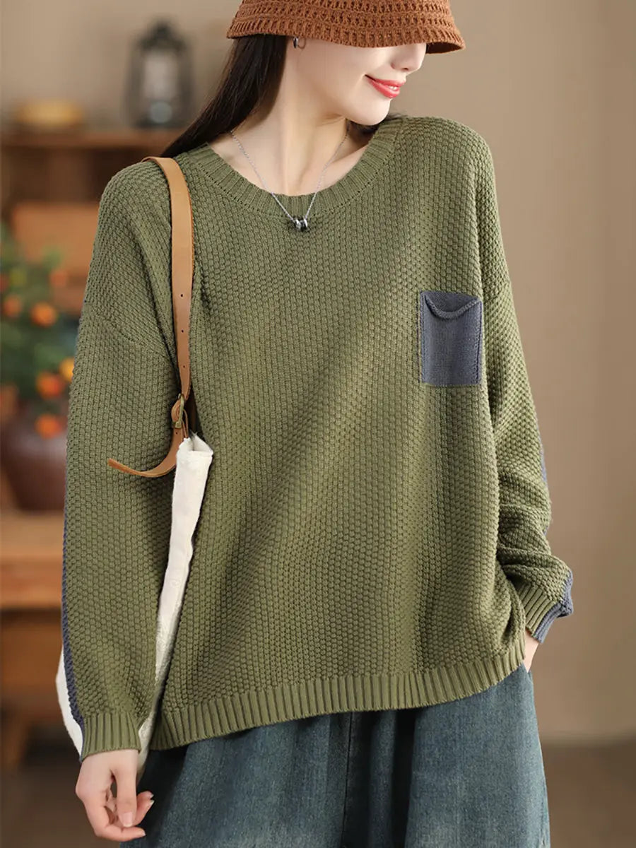Women Vintage Colorblock Winter Knitted Sweater Ada Fashion