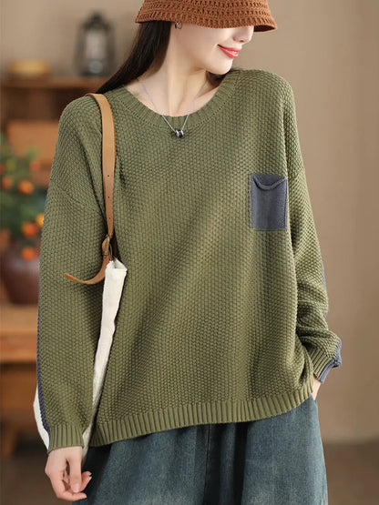 Women Vintage Colorblock Winter Knitted Sweater Ada Fashion