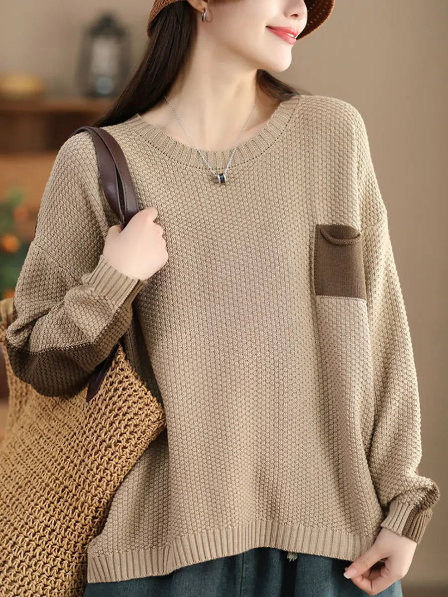 Women Vintage Colorblock Winter Knitted Sweater Ada Fashion