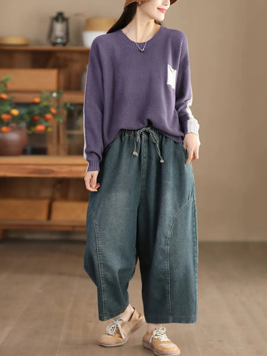 Women Vintage Colorblock Winter Knitted Sweater Ada Fashion