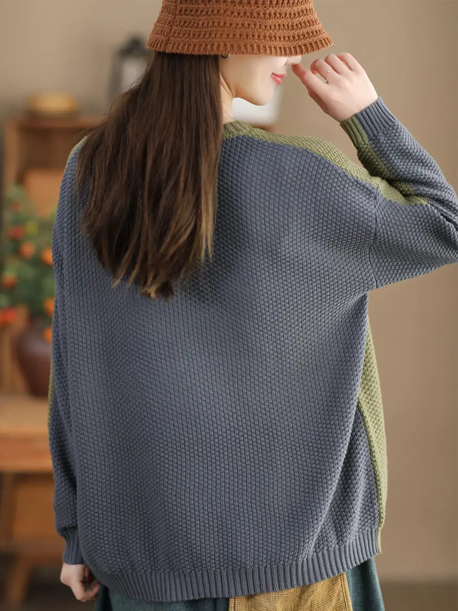 Women Vintage Colorblock Winter Knitted Sweater Ada Fashion