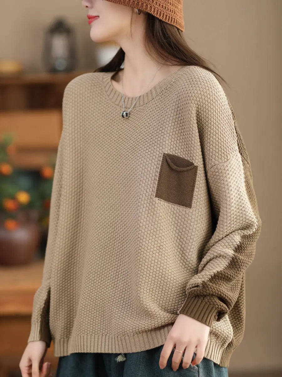 Women Vintage Colorblock Winter Knitted Sweater Ada Fashion