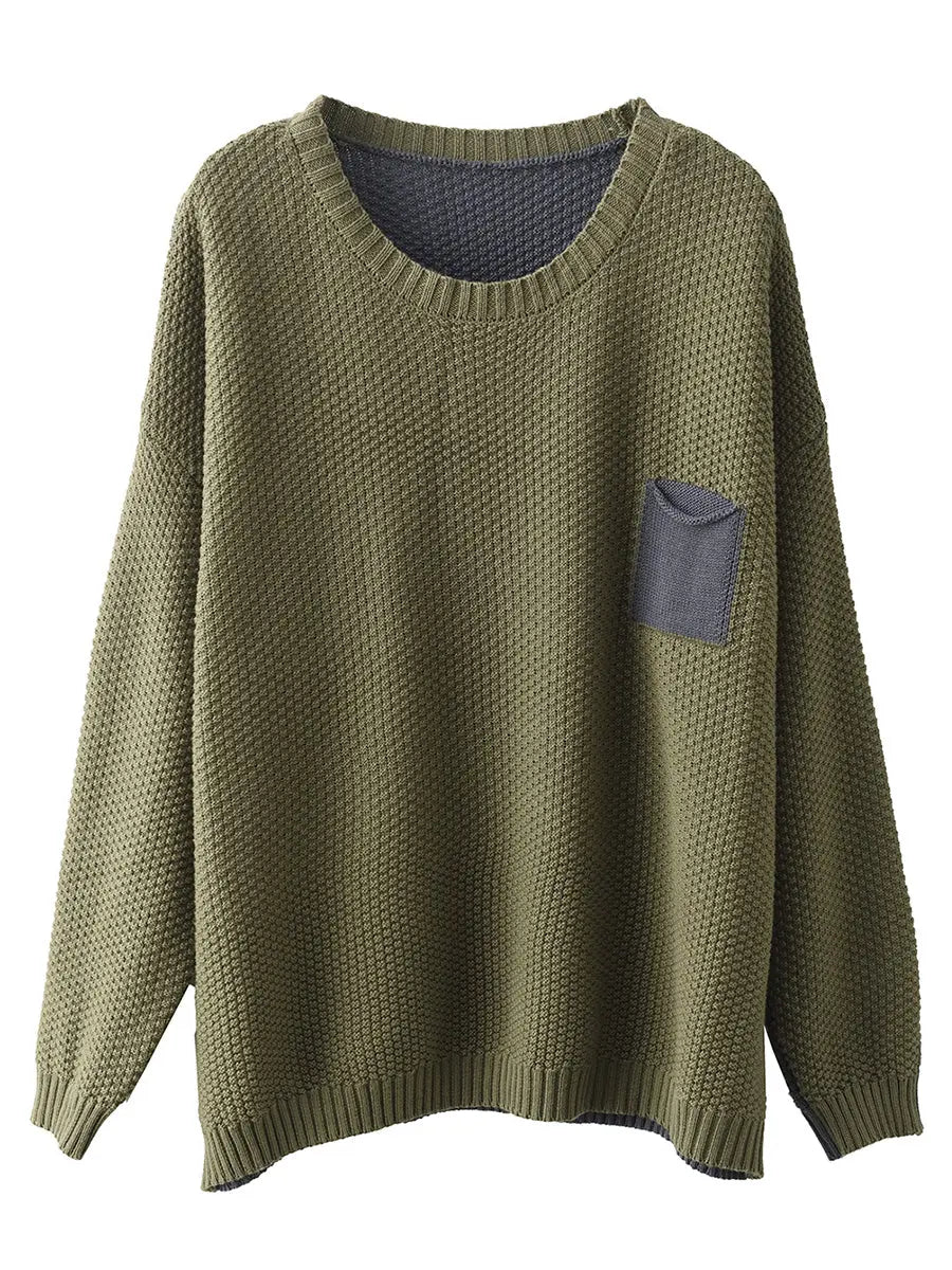 Women Vintage Colorblock Winter Knitted Sweater Ada Fashion
