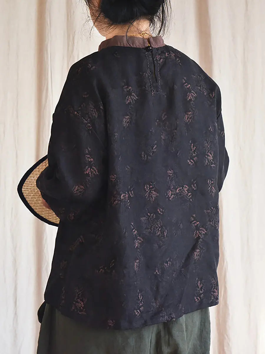 Women Vintage Floral Loose Spring Linen Shirt Ada Fashion