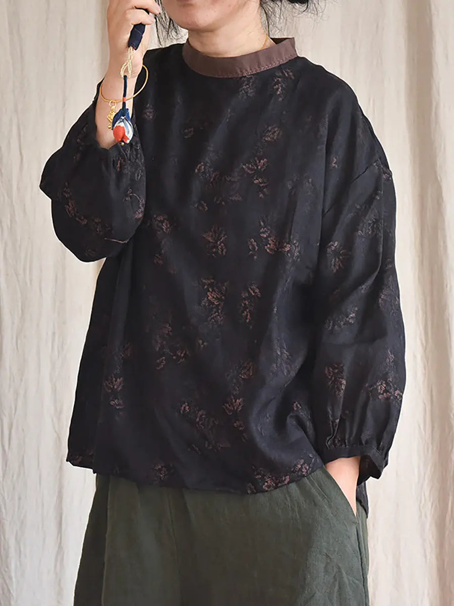 Women Vintage Floral Loose Spring Linen Shirt Ada Fashion