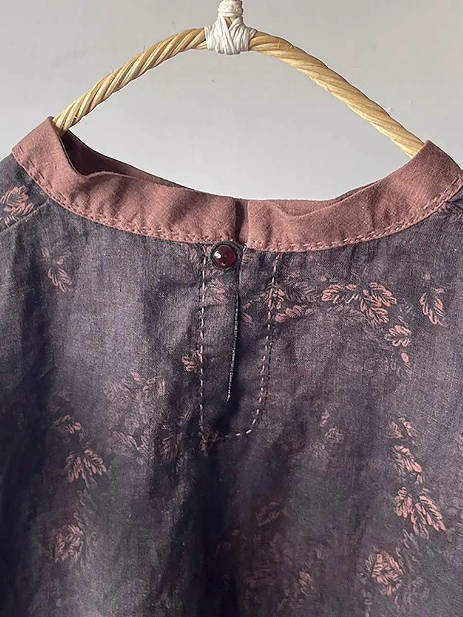 Women Vintage Floral Loose Spring Linen Shirt Ada Fashion