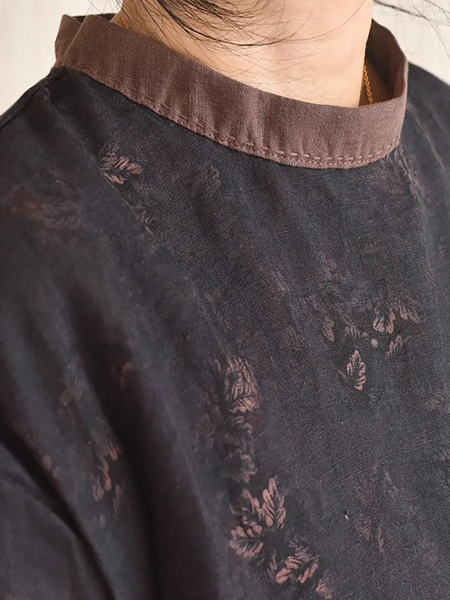 Women Vintage Floral Loose Spring Linen Shirt Ada Fashion