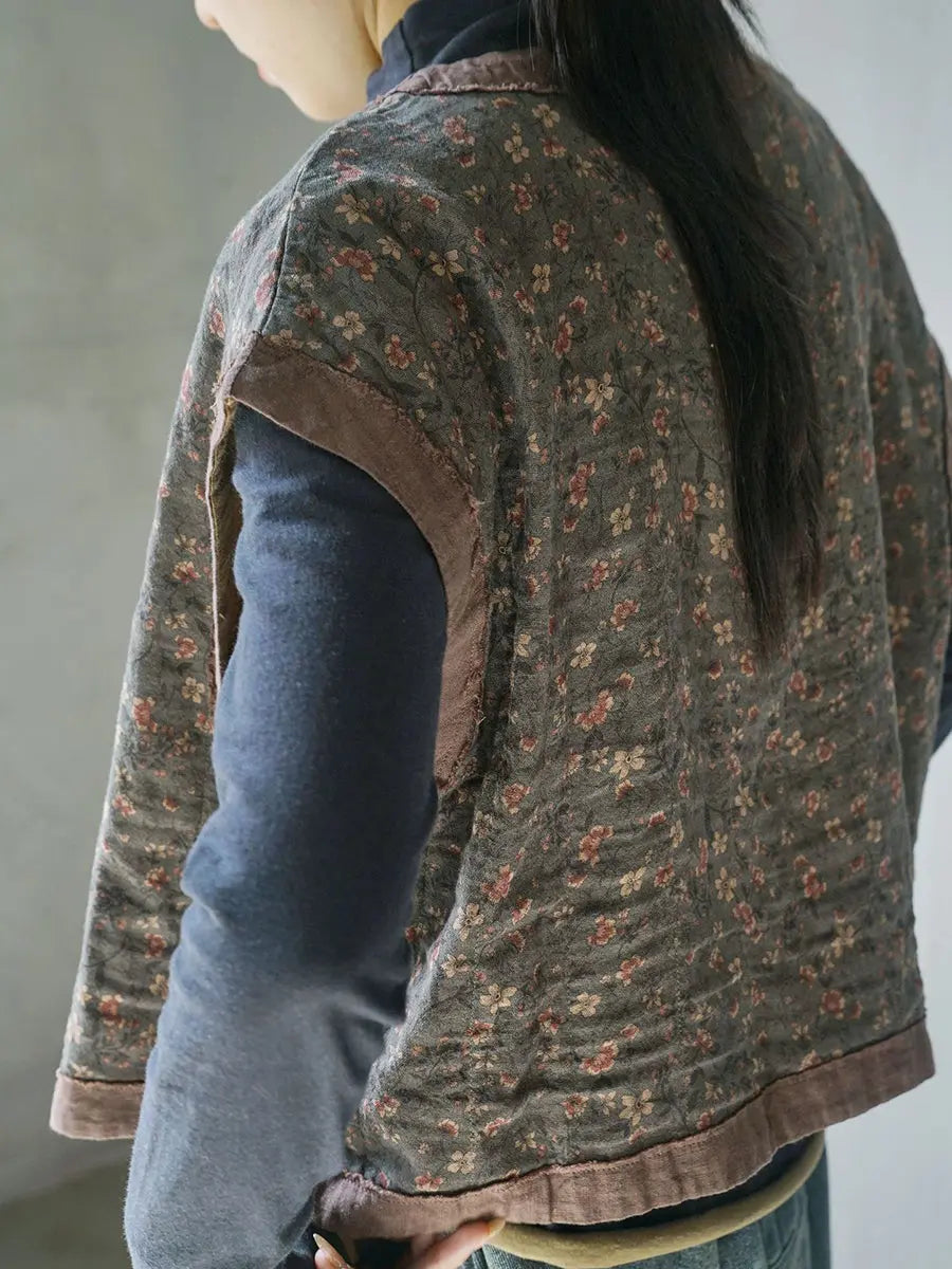 Women Vintage Floral Spliced Spring Cotton Vest Ada Fashion