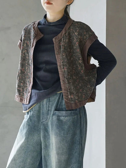 Women Vintage Floral Spliced Spring Cotton Vest Ada Fashion
