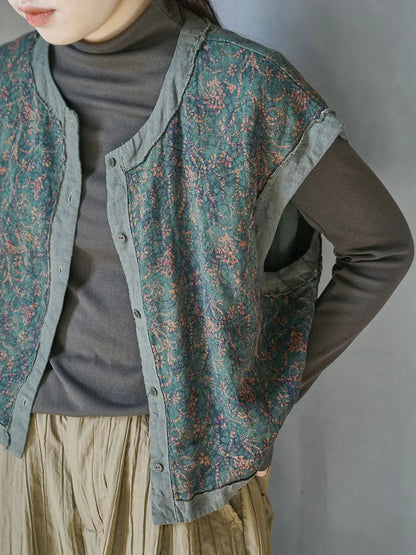 Women Vintage Floral Spliced Spring Cotton Vest Ada Fashion