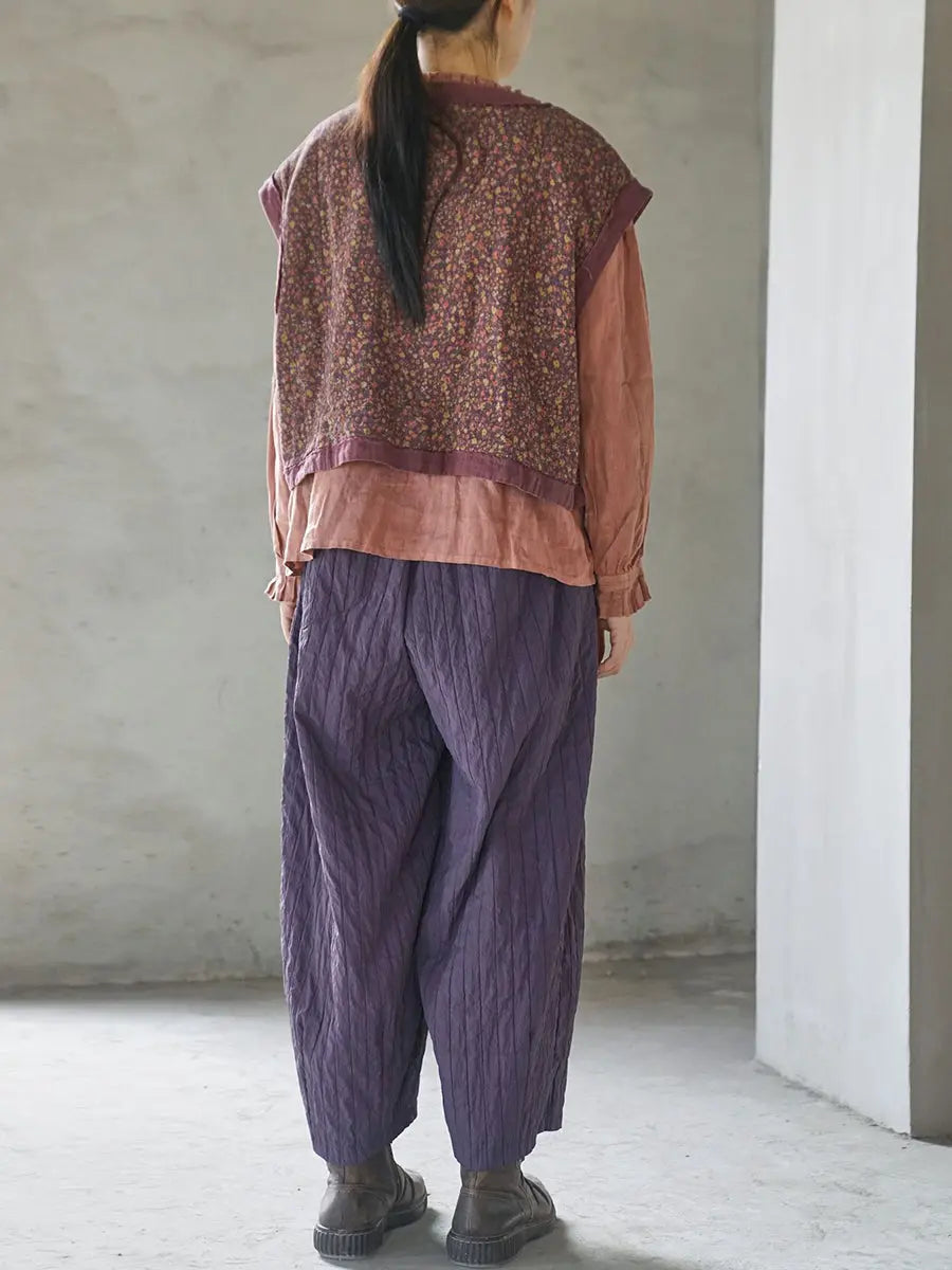 Women Vintage Floral Spliced Spring Cotton Vest Ada Fashion