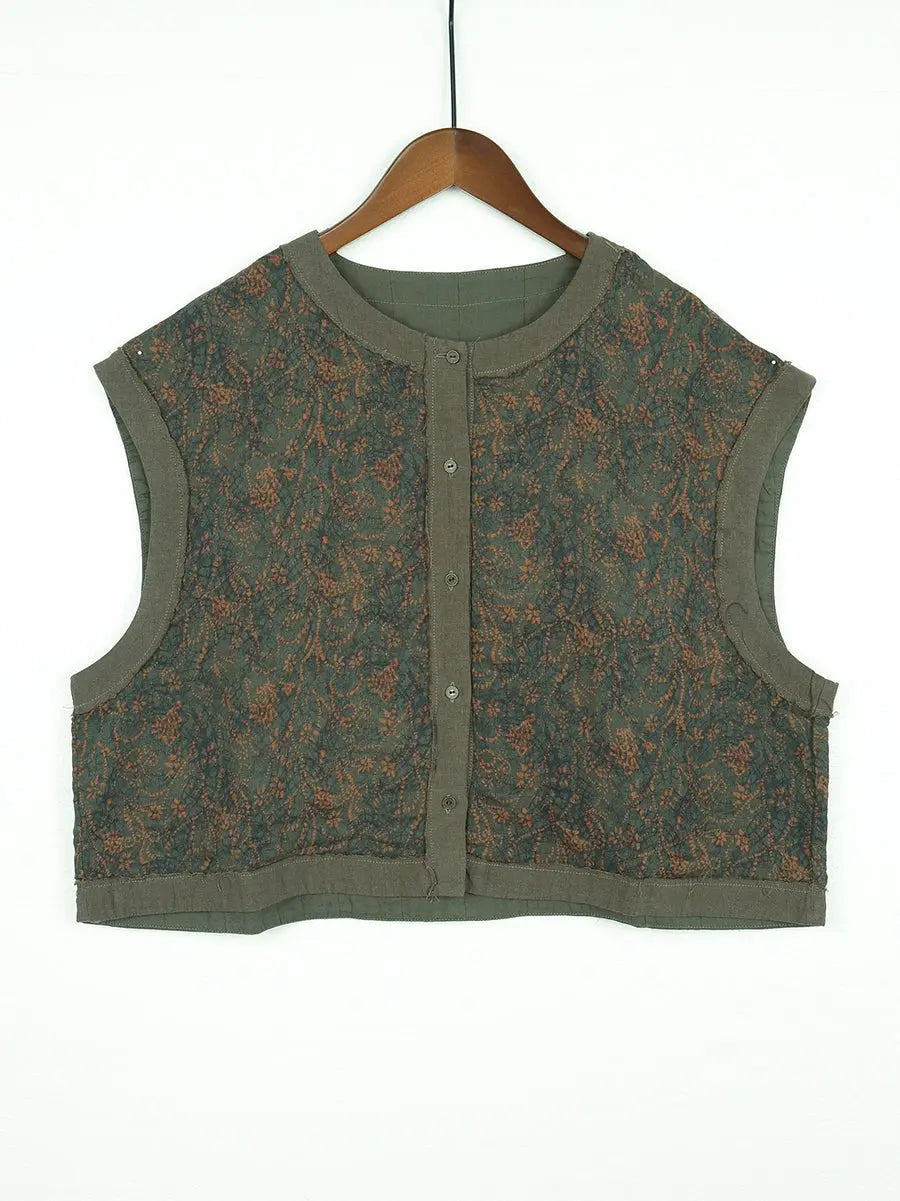 Women Vintage Floral Spliced Spring Cotton Vest Ada Fashion