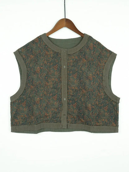 Women Vintage Floral Spliced Spring Cotton Vest Ada Fashion