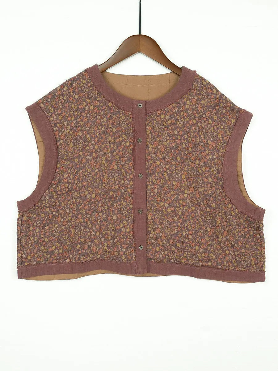 Women Vintage Floral Spliced Spring Cotton Vest Ada Fashion