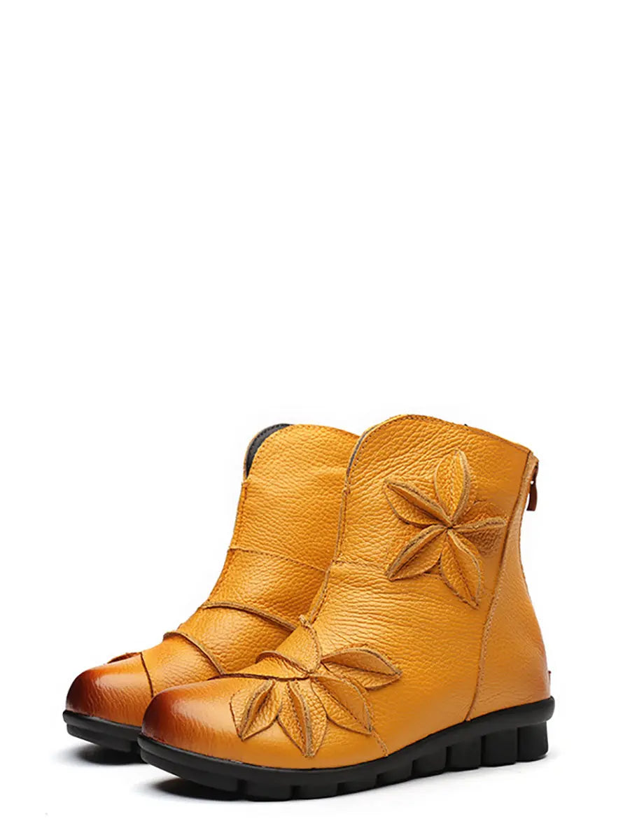 Women Vintage Leather Spliced Ankle Boots Ada Fashion