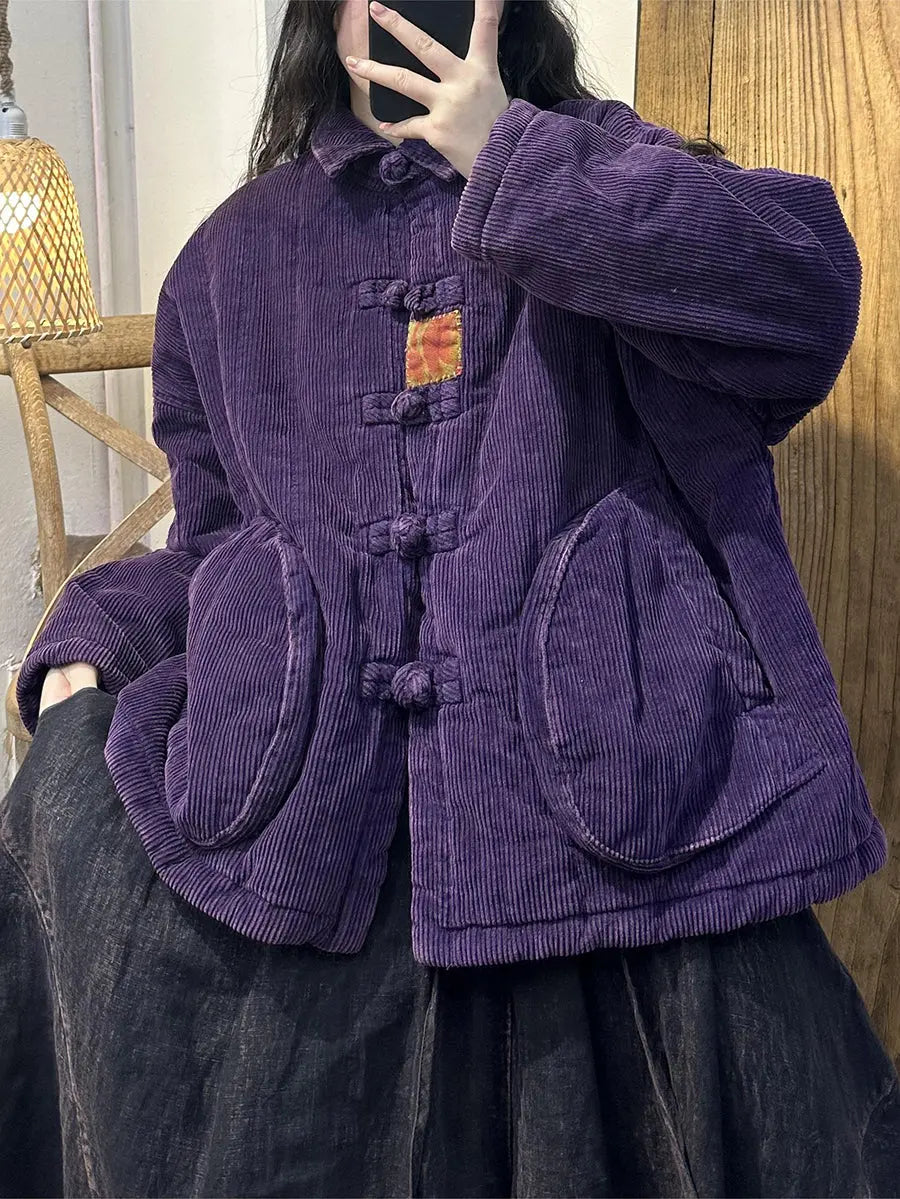 Women Vintage Solid Corduroy Buckle Shirt Coat Ada Fashion