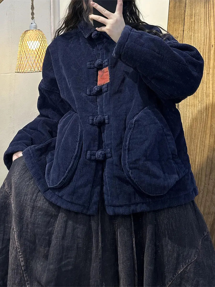 Women Vintage Solid Corduroy Buckle Shirt Coat Ada Fashion