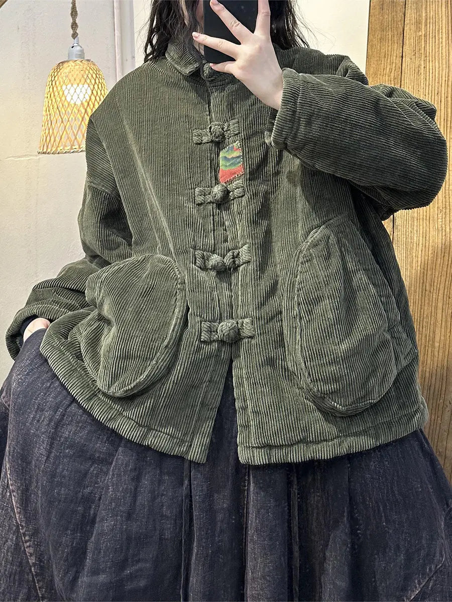 Women Vintage Solid Corduroy Buckle Shirt Coat Ada Fashion