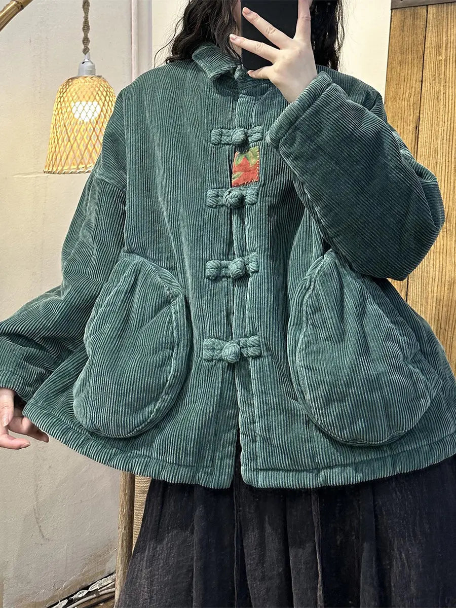 Women Vintage Solid Corduroy Buckle Shirt Coat Ada Fashion
