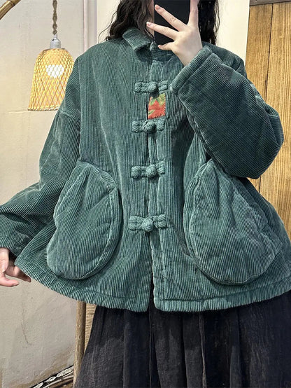 Women Vintage Solid Corduroy Buckle Shirt Coat Ada Fashion