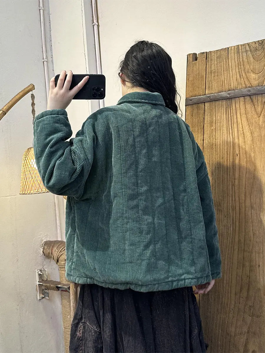 Women Vintage Solid Corduroy Buckle Shirt Coat Ada Fashion