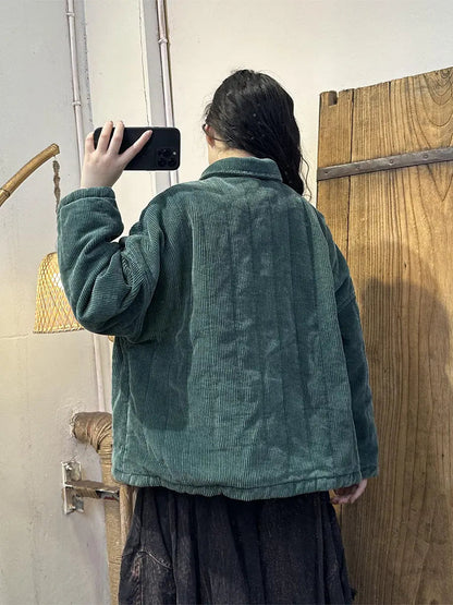 Women Vintage Solid Corduroy Buckle Shirt Coat Ada Fashion