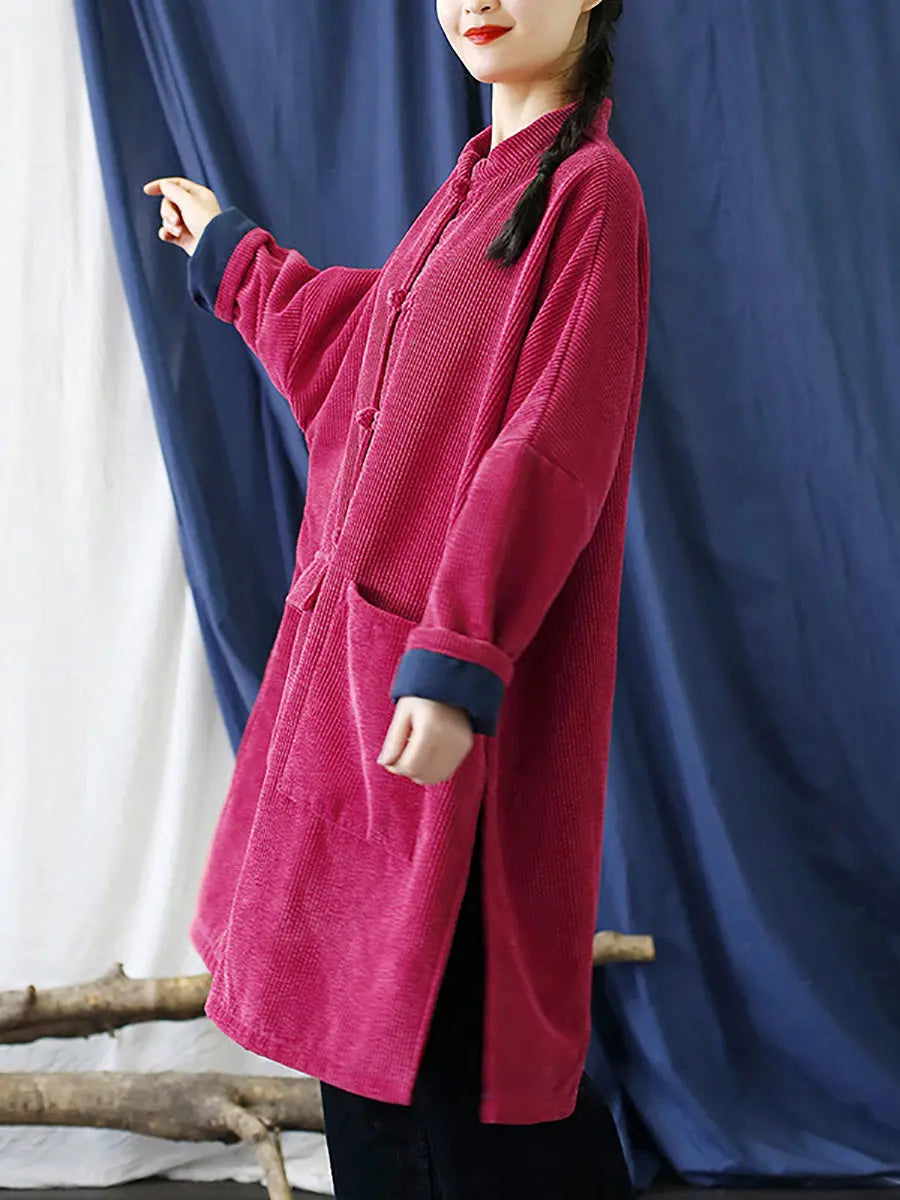 Women Vintage Solid Corduroy Long Winter Coat Ada Fashion