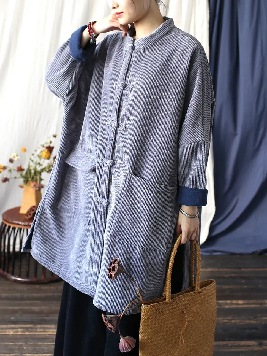 Women Vintage Solid Corduroy Long Winter Coat Ada Fashion