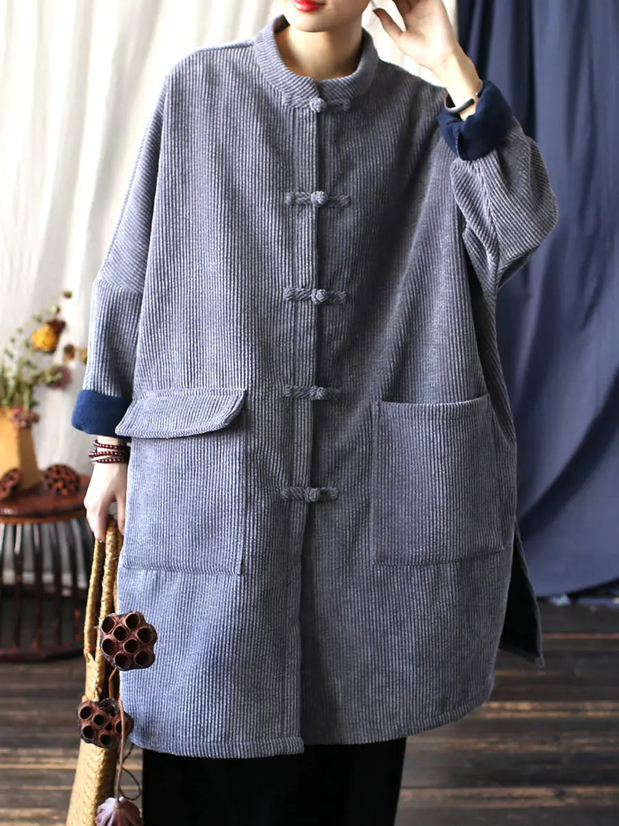 Women Vintage Solid Corduroy Long Winter Coat Ada Fashion