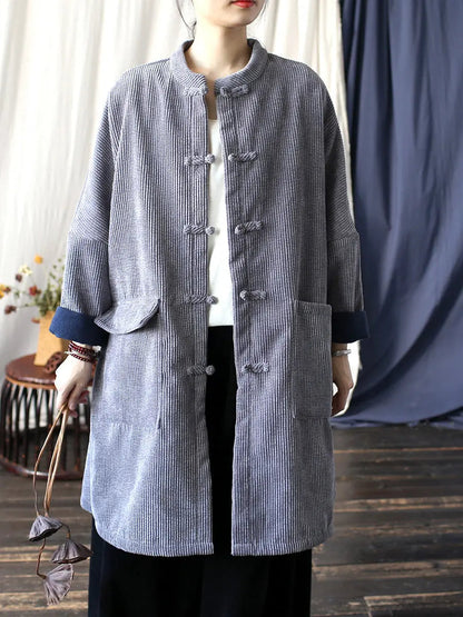 Women Vintage Solid Corduroy Long Winter Coat Ada Fashion