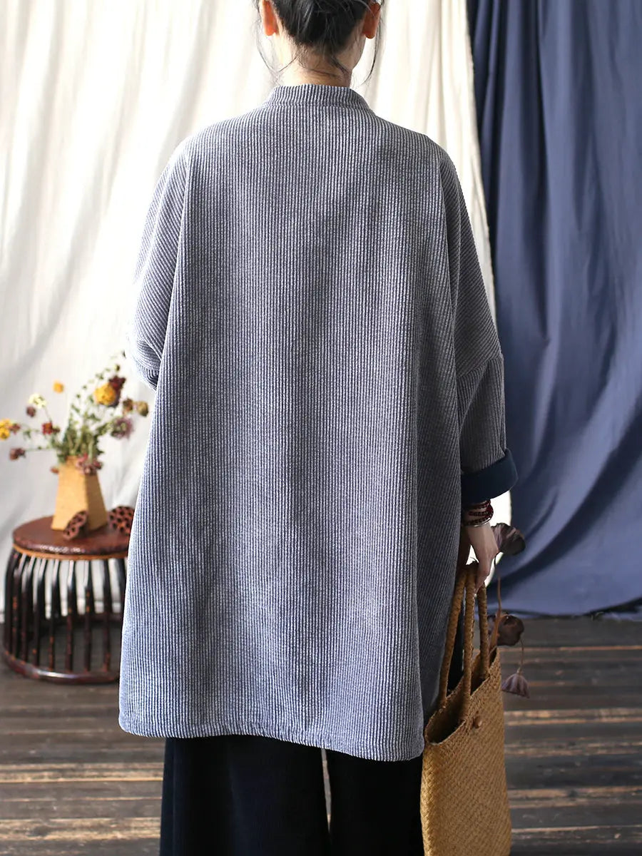 Women Vintage Solid Corduroy Long Winter Coat Ada Fashion
