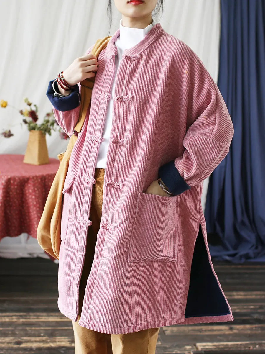 Women Vintage Solid Corduroy Long Winter Coat Ada Fashion