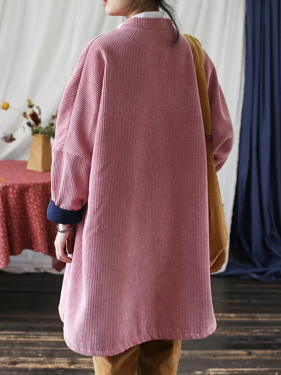 Women Vintage Solid Corduroy Long Winter Coat Ada Fashion