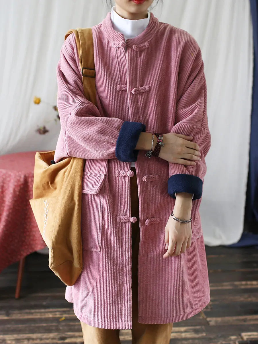 Women Vintage Solid Corduroy Long Winter Coat Ada Fashion