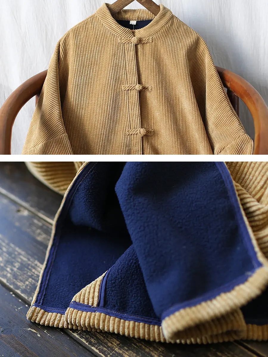 Women Vintage Solid Corduroy Long Winter Coat Ada Fashion