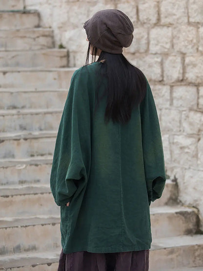 Women Vintage Solid Ramie Slant-Closure Long Shirt Ada Fashion