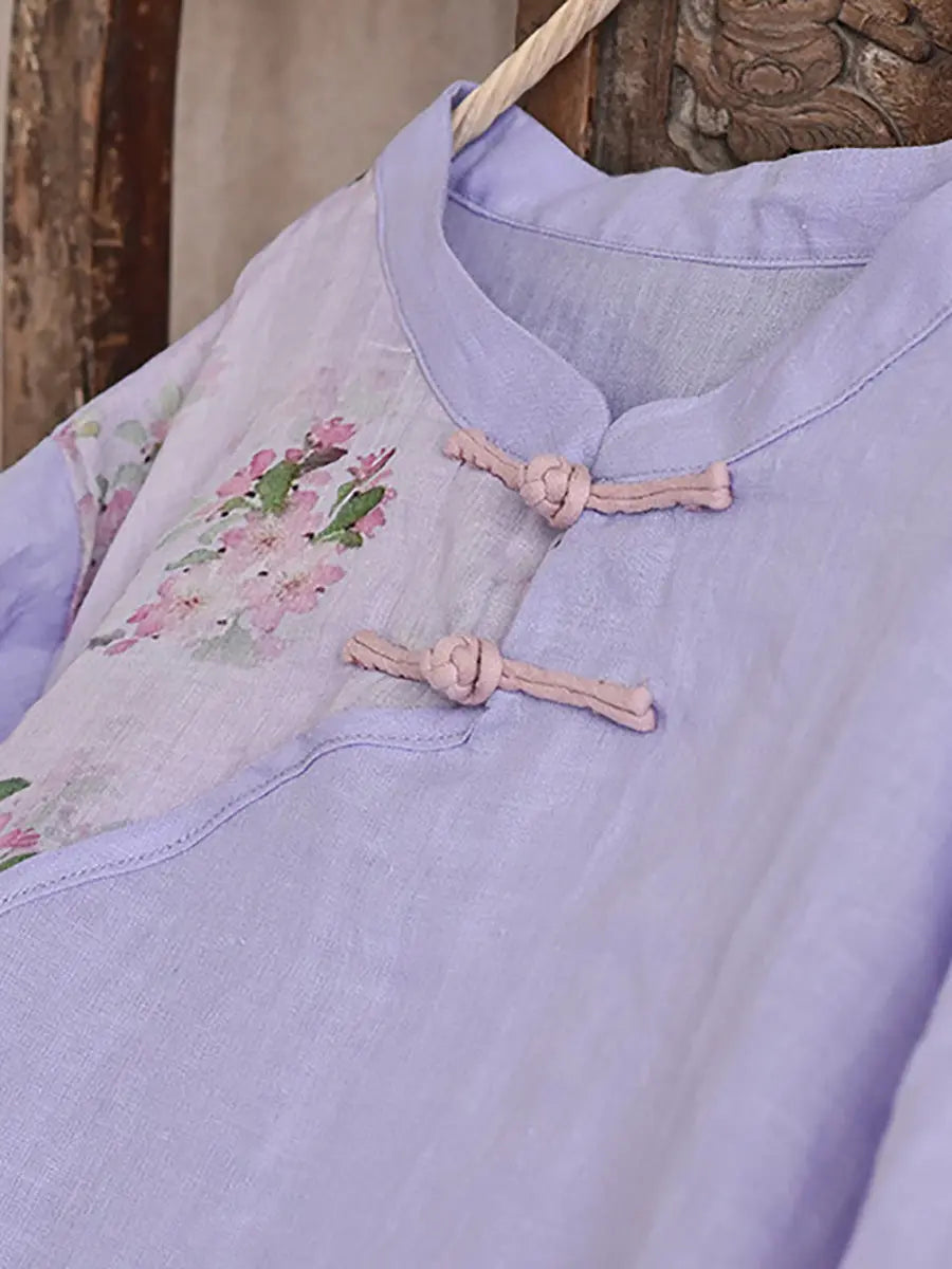 Women Vintage Spring Spliced Ramie Robe Dress Ada Fashion