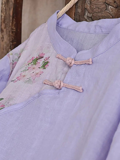 Women Vintage Spring Spliced Ramie Robe Dress Ada Fashion