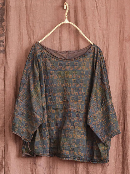 Women Vintage Spring Stripe Flower Cotton Shirt Ada Fashion