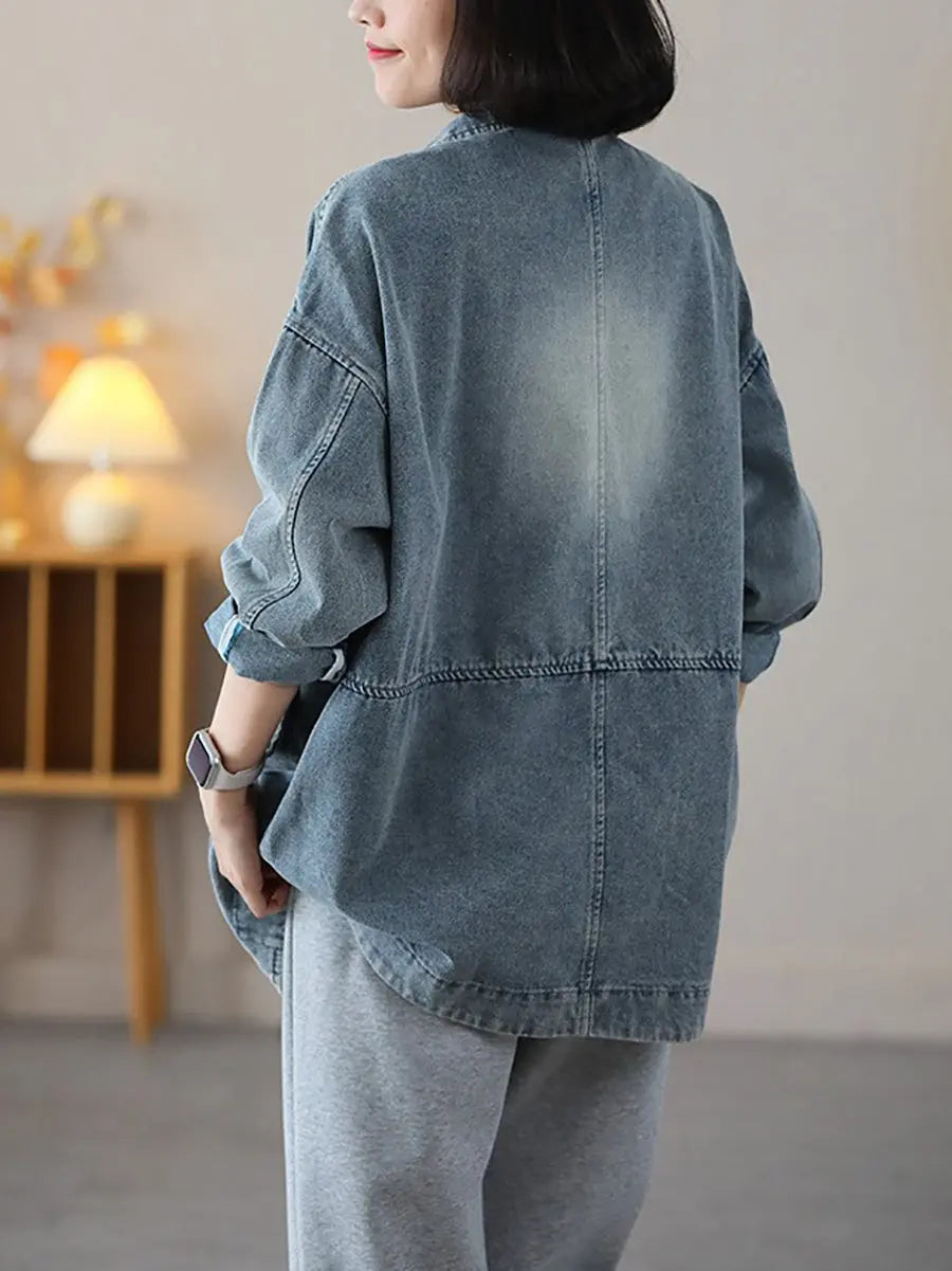 Women Vintage Spring Washed Denim Spliced Coat Ada Fashion