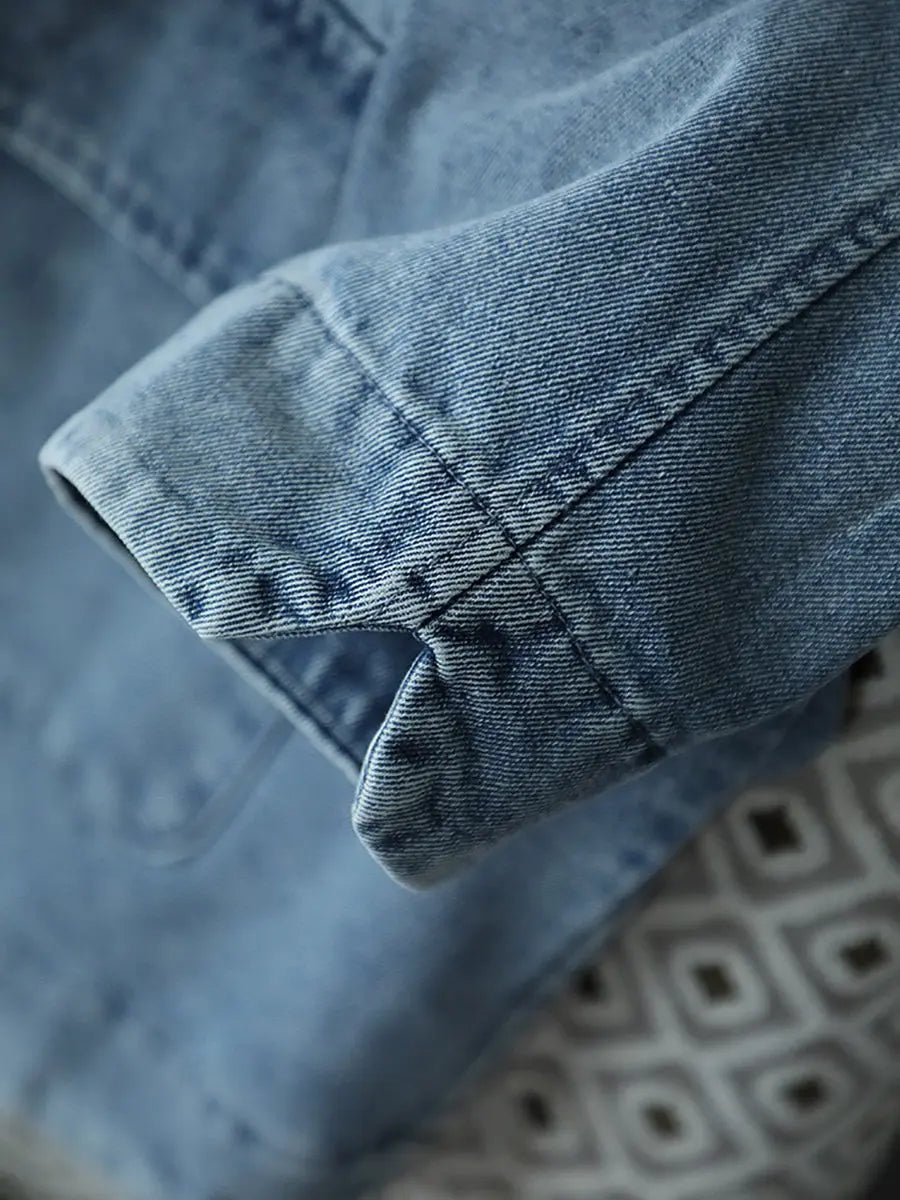 Women Vintage Spring Washed Denim Spliced Coat Ada Fashion