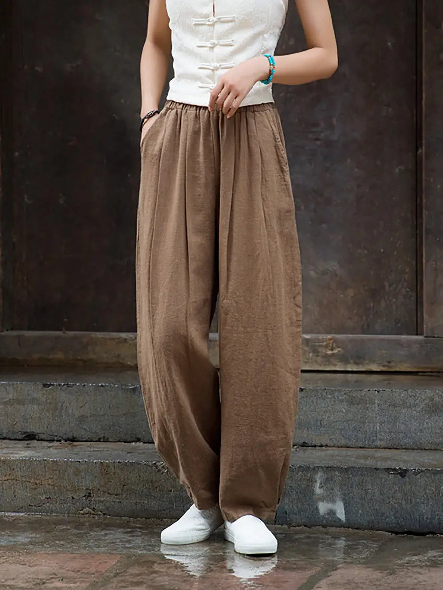 Women Vintage Vintage Solid Fleece-lined Pants Ada Fashion