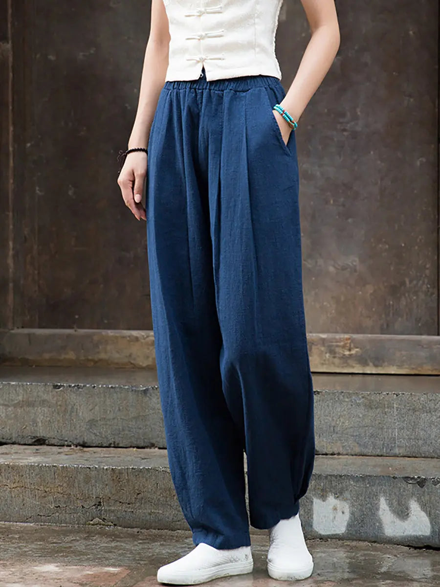 Women Vintage Vintage Solid Fleece-lined Pants Ada Fashion