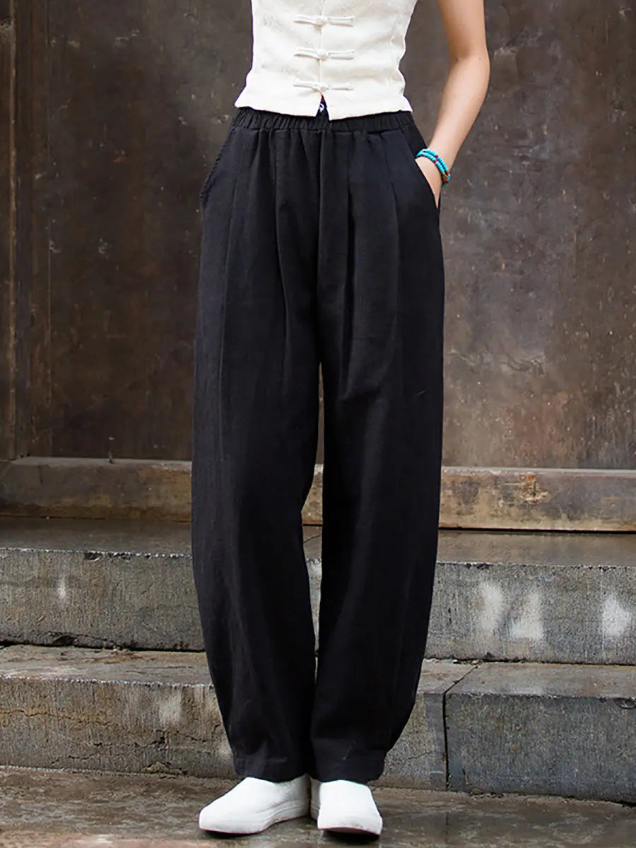 Women Vintage Vintage Solid Fleece-lined Pants Ada Fashion