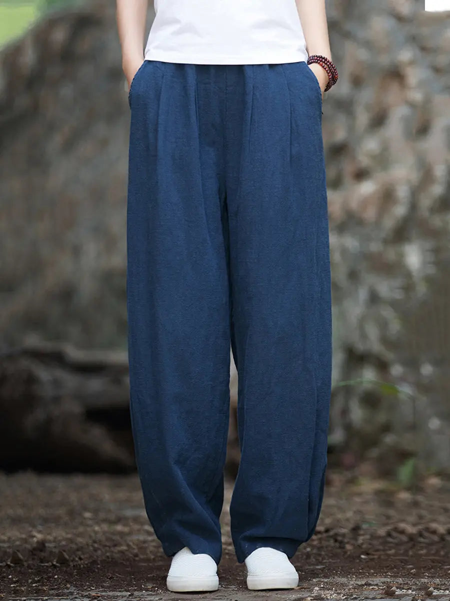 Women Vintage Vintage Solid Fleece-lined Pants Ada Fashion