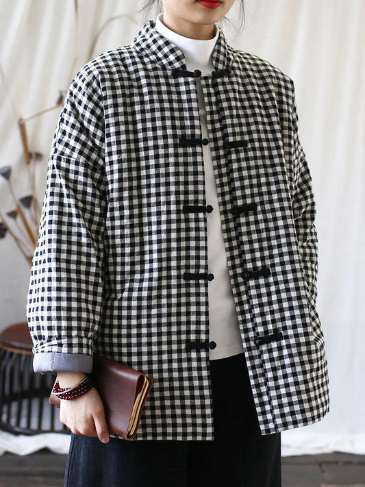 Women Vintage Winter Plaid Cotton Padded Coat Ada Fashion