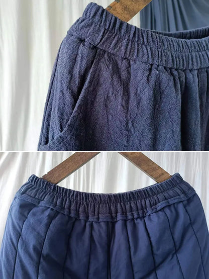 Women Vintage Winter Solid Ramie Padded Harem Pants Ada Fashion