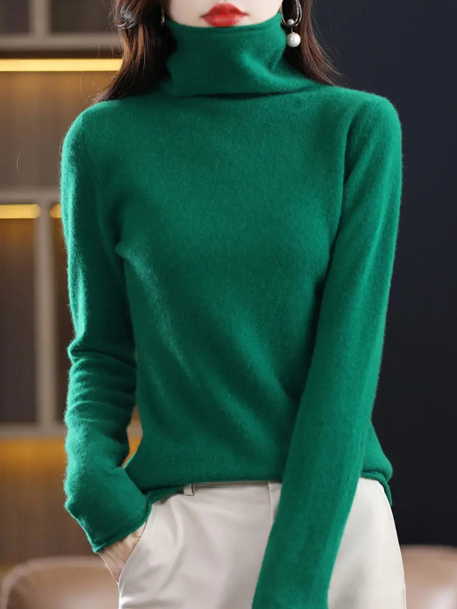 Women Winter 100%Wool Solid Turtleneck Baseshirt Ada Fashion