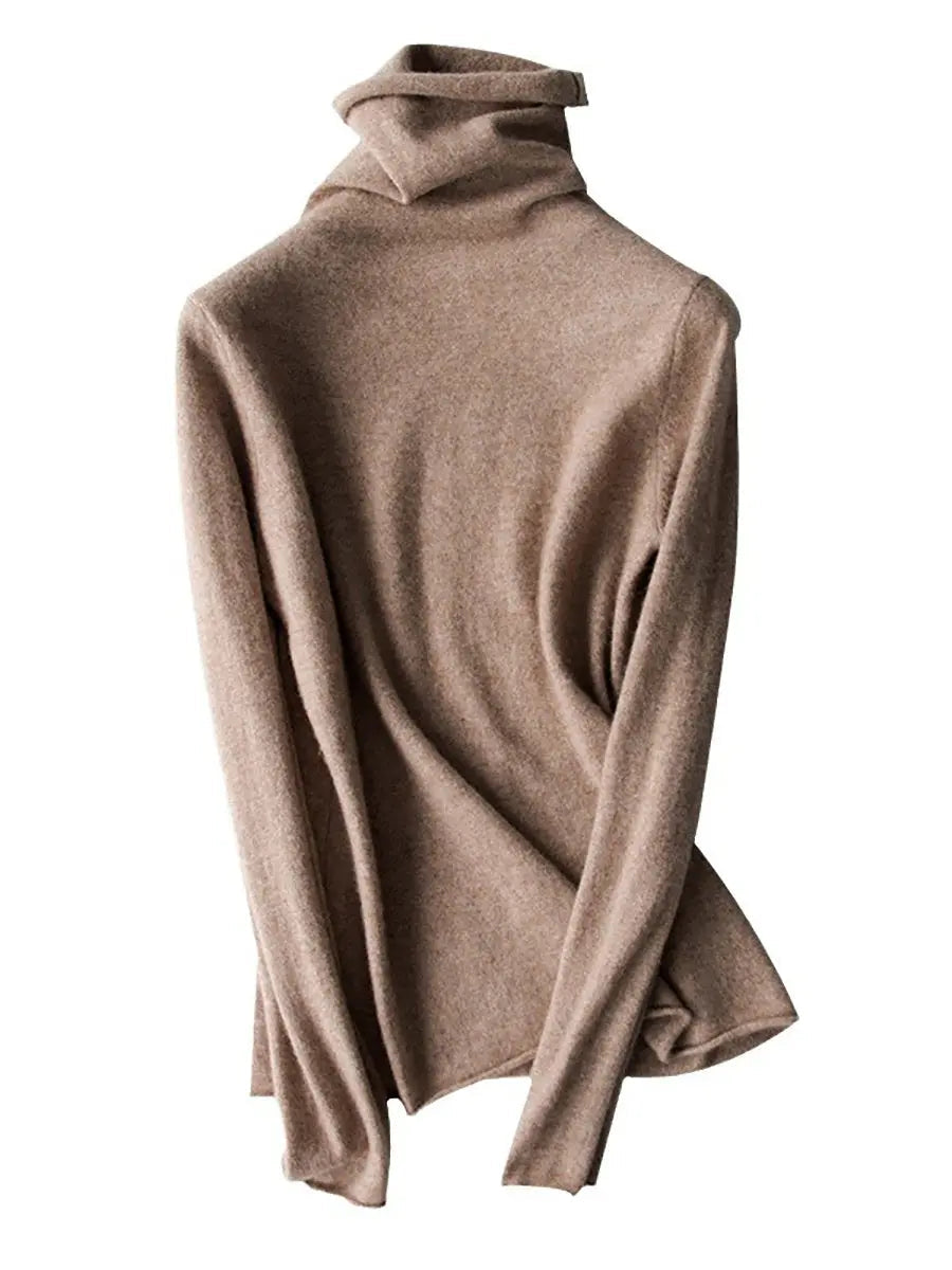 Women Winter 100%Wool Solid Turtleneck Baseshirt Ada Fashion